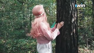 A beautiful girl got lost in the forest and met a forester with an impressive endowment