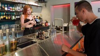 The customer went down on the hot bartender’s lingerie