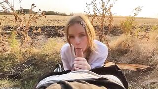 A blowjob in the park from a stunning Russian blonde with pigtails