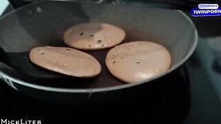 A young babe loves to jump on a big cock at breakfast time