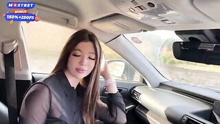 The girl got attached to the car and began to engage in oral play with her ex