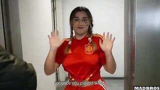 A Spanish supporter got fucked in anal and DP by two guys in the parking lot
