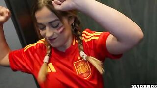 A Spanish supporter got fucked in anal and DP by two guys in the parking lot