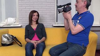 Skinny brunette babe gets fucked on a casting couch by a sly agent