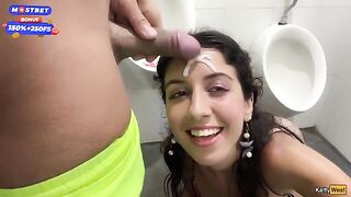 Public blowjob and cum walk action by the waterfall, risky and wild!