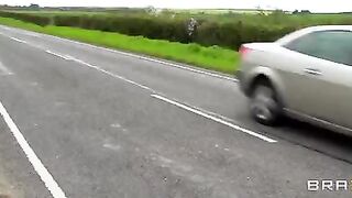 A juicy beauty fucked by a guy on the haystack