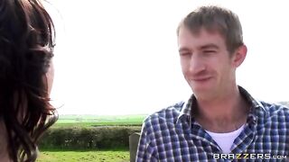 A juicy beauty fucked by a guy on the haystack