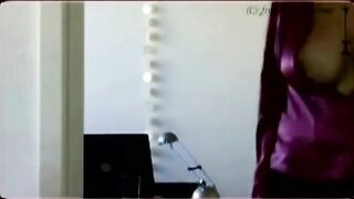 A peeping guy saw a hot chick with big boobs and got horny