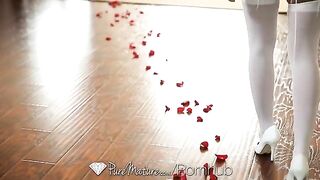 A cute young brunette gets fucked on the bed