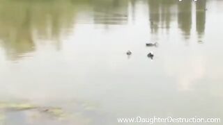 A young girl tried to attract a guy on the pier