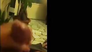 Finger her pussy on the couch while removing orange underwear on the mobile