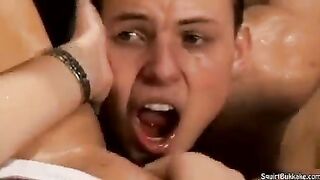 Guy made a mess in the mouth of an inexperienced girl in a rough scene