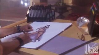 A gorgeous brunette with big tits shows off her huge boobs in HD