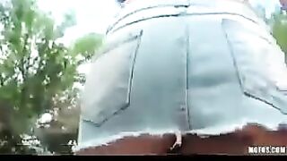 Hot street masturbation of a gorgeous brunette model