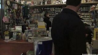The sexy girl was roughly fucked by a pervert in the fitting room of the store