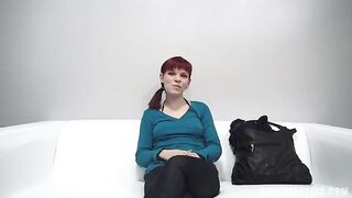 Red-haired 18-year-old agreed to show her nipples and make a blowjob at casting