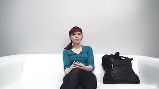 Red-haired 18-year-old agreed to show her nipples and make a blowjob at casting