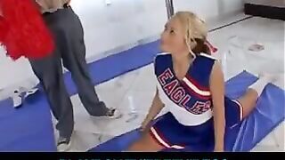 A girl with gymnast’s body is sitting on the twine