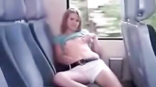 On the bus, ironing panties in the back seat, lifting the skirt