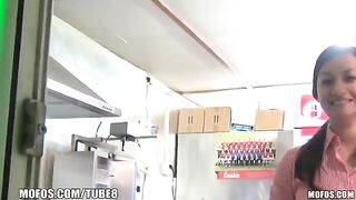 A saleswoman is being fucked for money in a steamy encounter