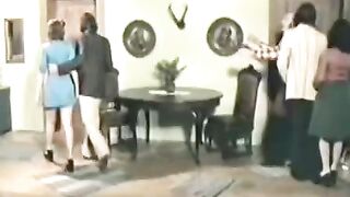 A hot foursome with retro sex and a charming brunette in stockings
