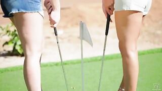 The beauty lost herself in lesbian sex during the golf game