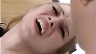 A cute girl has sex with two guys at once and gets her pussy fisted