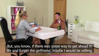 Casting couch for a blondie with a great body and an appetite for sex