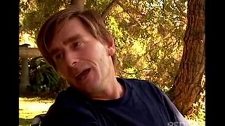 A young beautiful girl is having sex right in nature