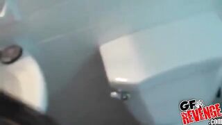 Girl has sex at home right in the toilet bowl
