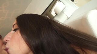 Cute girls fuck on the couch with passion