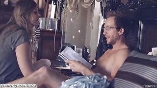 A cute girl seduces her father to fuck her