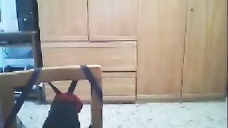 A hot woman has sex in front of her webcam while her husband is at home