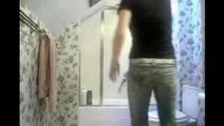 Hidden camera in the toilet caught a hot moment