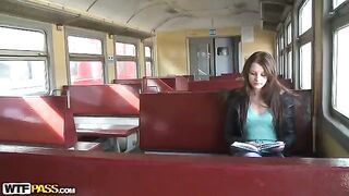 A hot girl was picked up on the train and fucked by boys