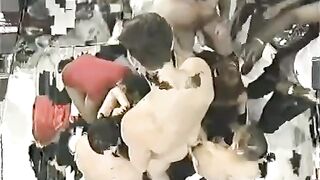 Cute girl fucked by a crowd of guys