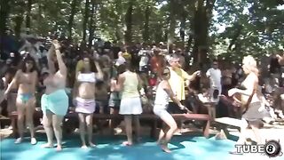 A young person is having fun outdoors in a forest setting