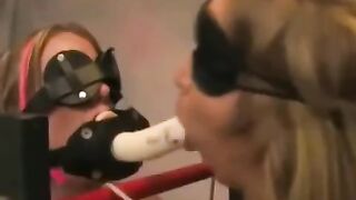 Lesbian bondage with playful slapping and tickling entertainment