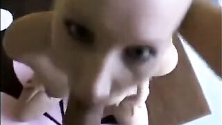 A chick that sucks dick deeply and gives a blowjob with her head down