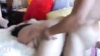 A man fucks an ass of a thick BBW with big boobs in the bedroom