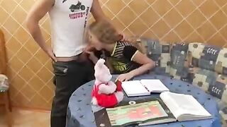 A schoolgirl is fucking instead of listening to lessons, showcasing her natural charm