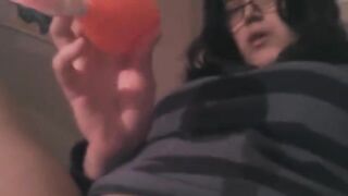 A girl caresses her clit with a strong vibrator in HD
