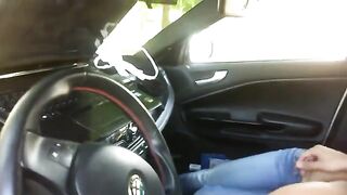 The cute girl started to suck dick right in the car