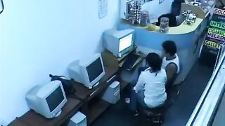 A girl masturbating on webcam in the internet cafe