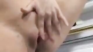 A man came to the kitchen and made a cum on a pregnant woman