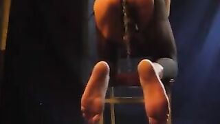 A healthy man with pantyhose stands cancer and masturbates