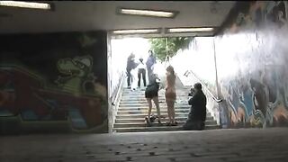 Tied up beauty gets fucked on the city streets