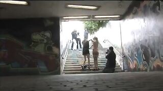 Tied up beauty gets fucked on the city streets