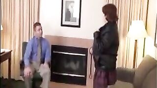A fat woman has sex with her boss, showcasing mature allure in stockings