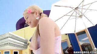 A blonde girl made a long blowjob, showcasing her deep throat skills